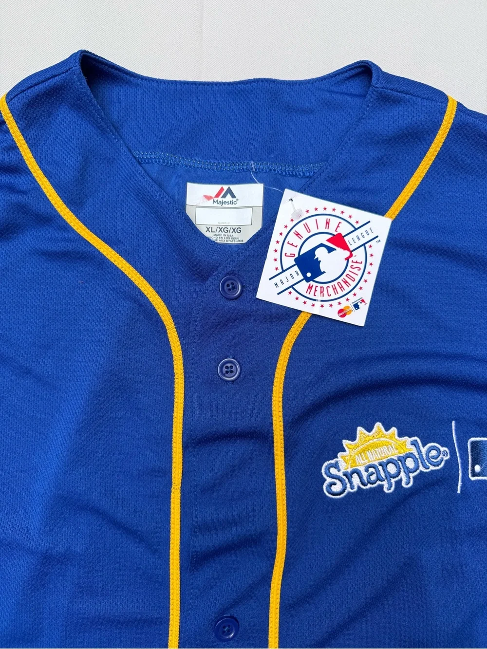 Majestic Royal Blue Kids Button-Up Jersey with Yellow Trim